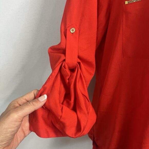 Calvin Klein Blouse Tunic size Large Cherry Red Gold Zippers Lagenlook Career - Picture 6 of 9